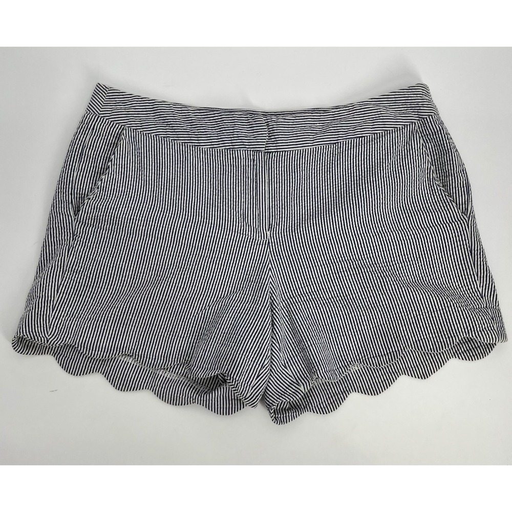 British Khaki Womens Shorts‎ Seersucker Scalloped Hem Cotton Coastal Preppy Sz 6